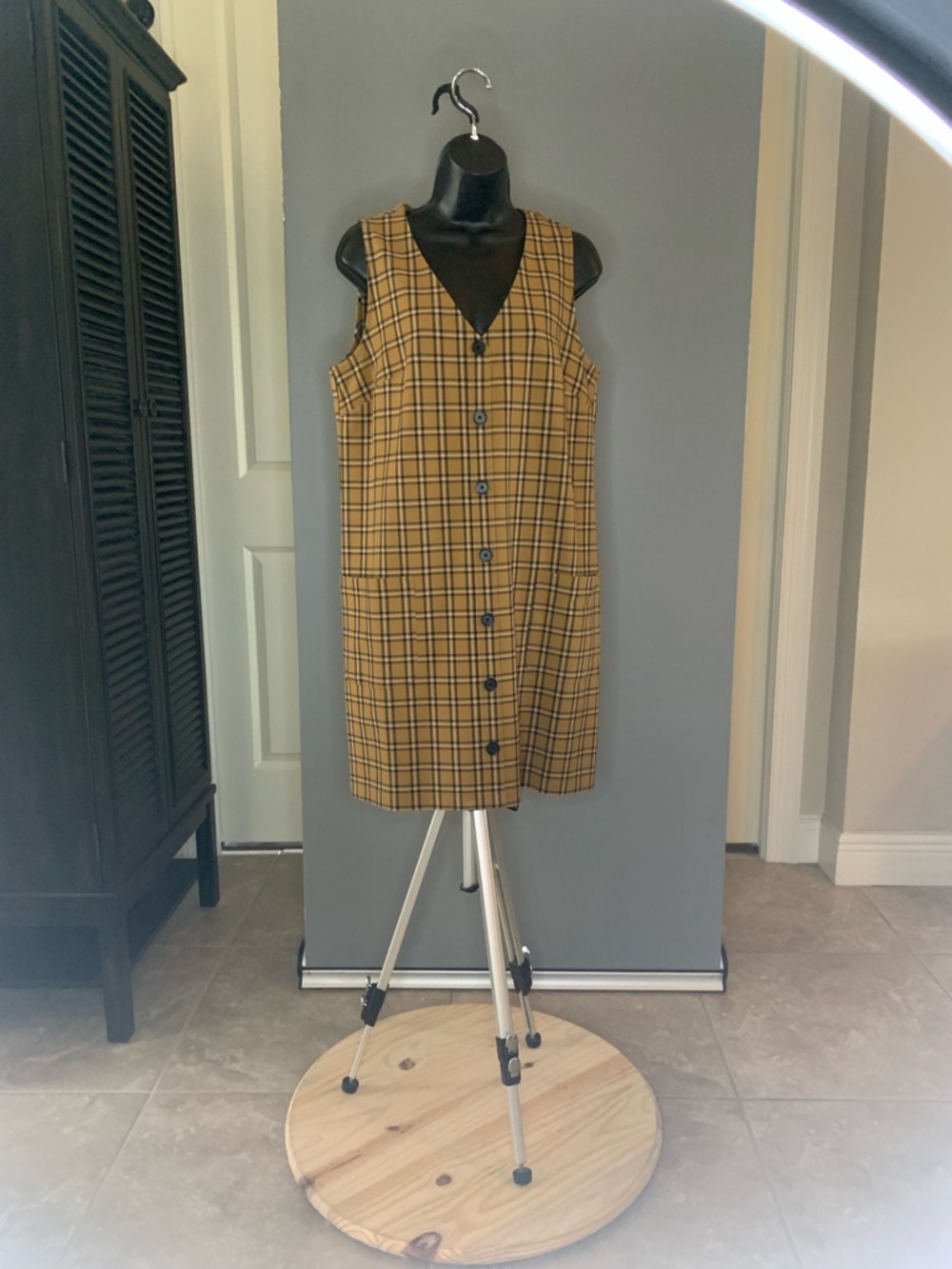 LOFT Mustard Plaid Button-Down Mini Dress